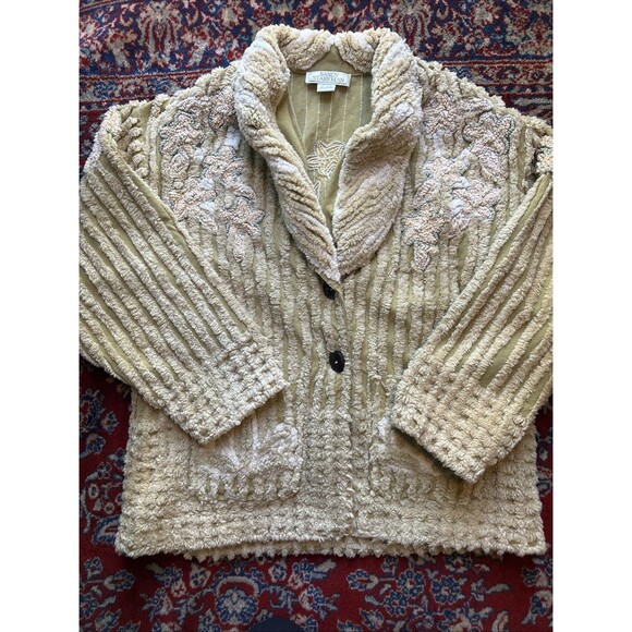 90s boho embroidered patchwork neutral Large jacket Sandy Starkman - Picture 1 of 8